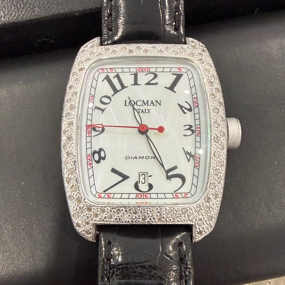 Locman Accessories - Locman Black Leather Watch with Diamond Accents